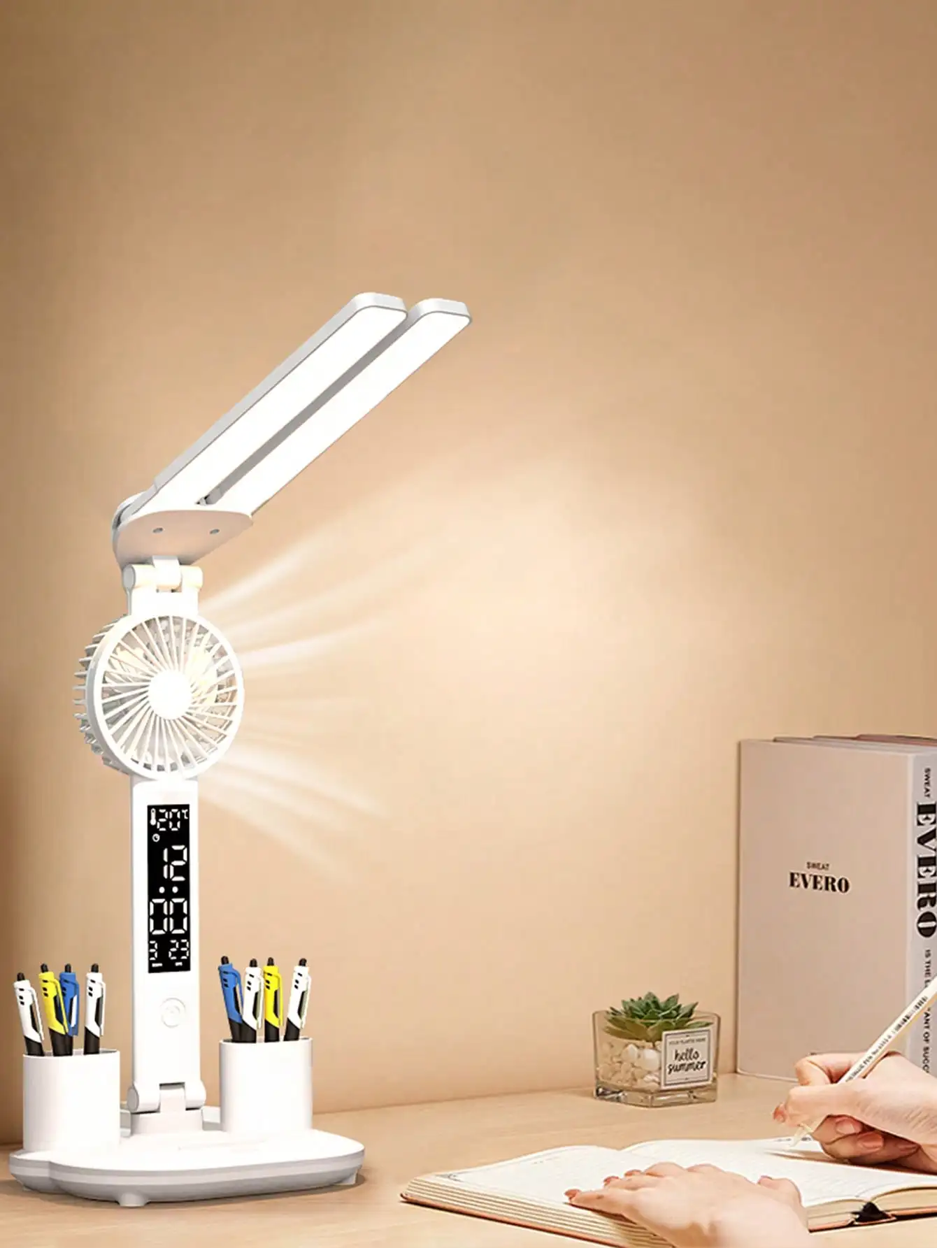 مصباح مكتبي قابل للطي بمروحة LED واقية للعين، مصباح طاولة قراءة ذكي لغرفة النوم لسكن الطلاب