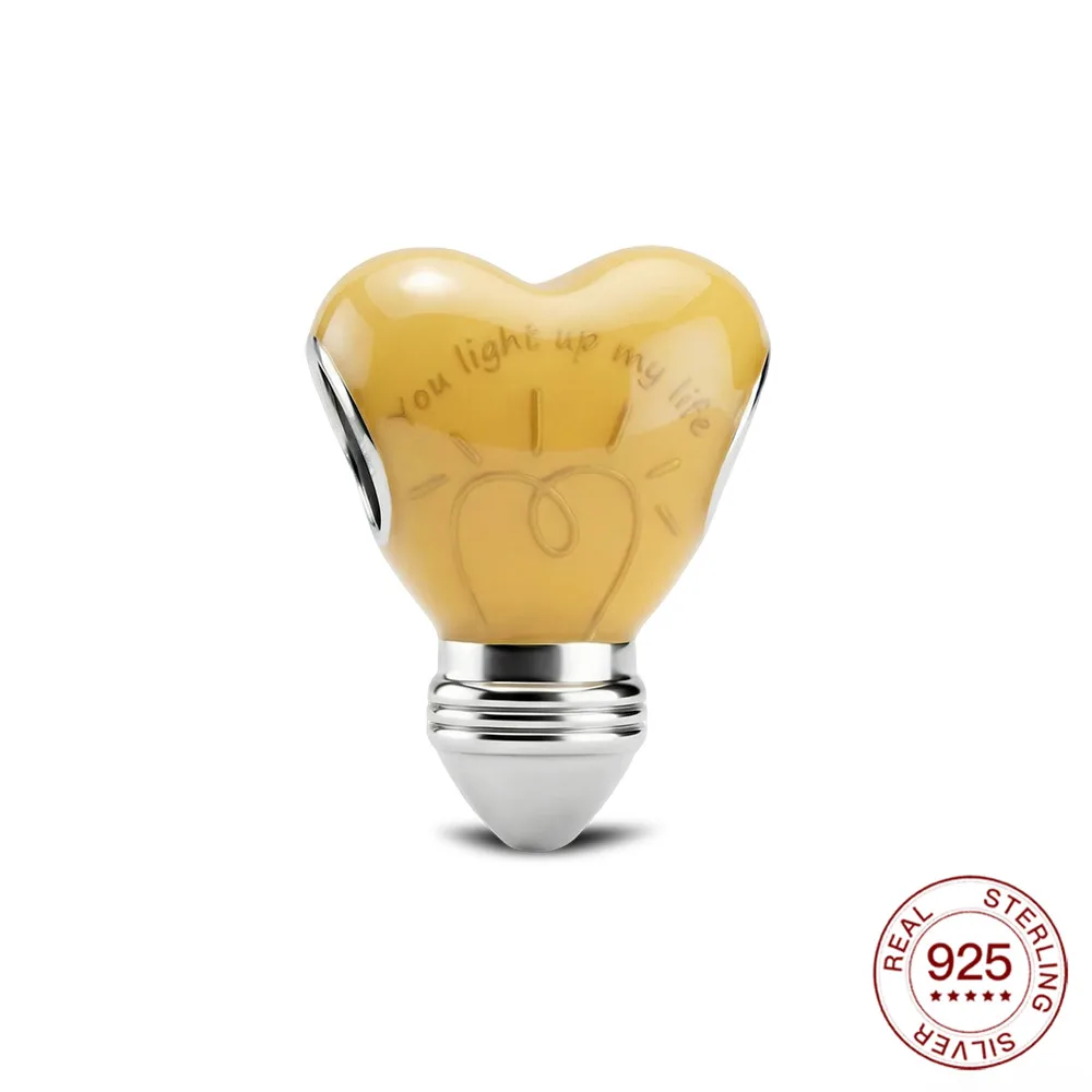 

925 Sterling Silver Heart Light Bulb Charm "You Light Up My Life" Bead Fit Original Bracelet Romantic Jewelry Gift For Women