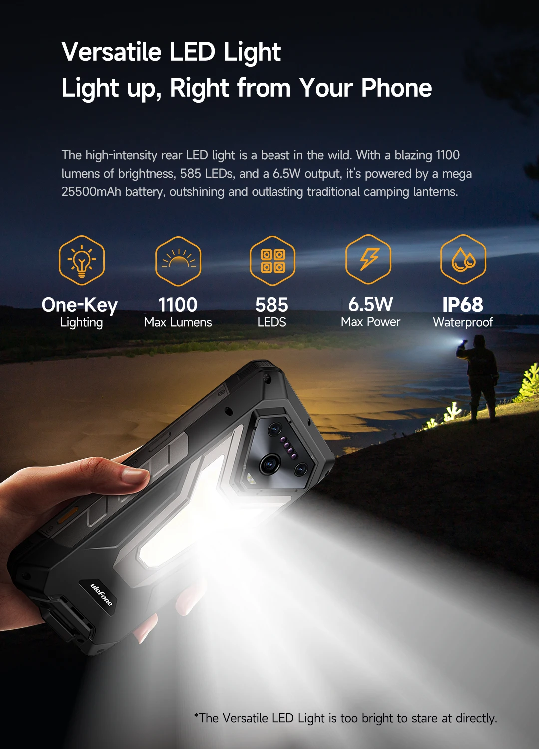 Ulefone Armor 34+ 5G Rugged Phone Smartphone Android 15 25500mAh 66W Up to 32GB+512GB 6.95" 120Hz Display Versatile LED Light