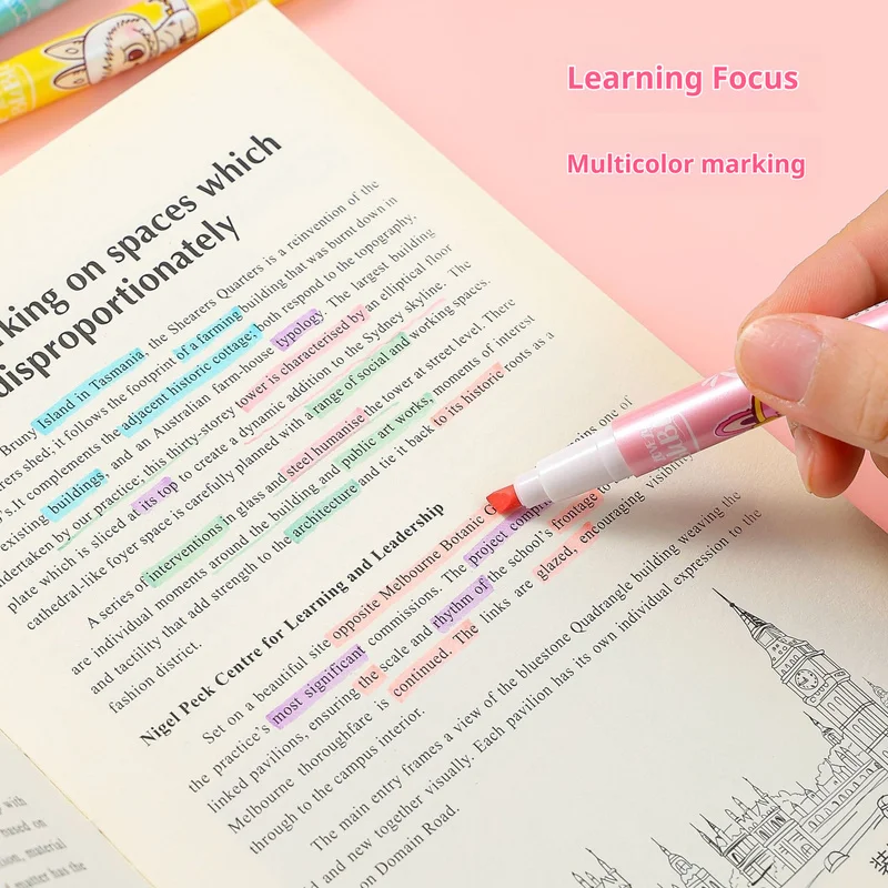 Ultra Soft Tip Fluorescent Pen Colorful Melange Class Notation Pen Travel Journal Highlighter Educational Office School Supply