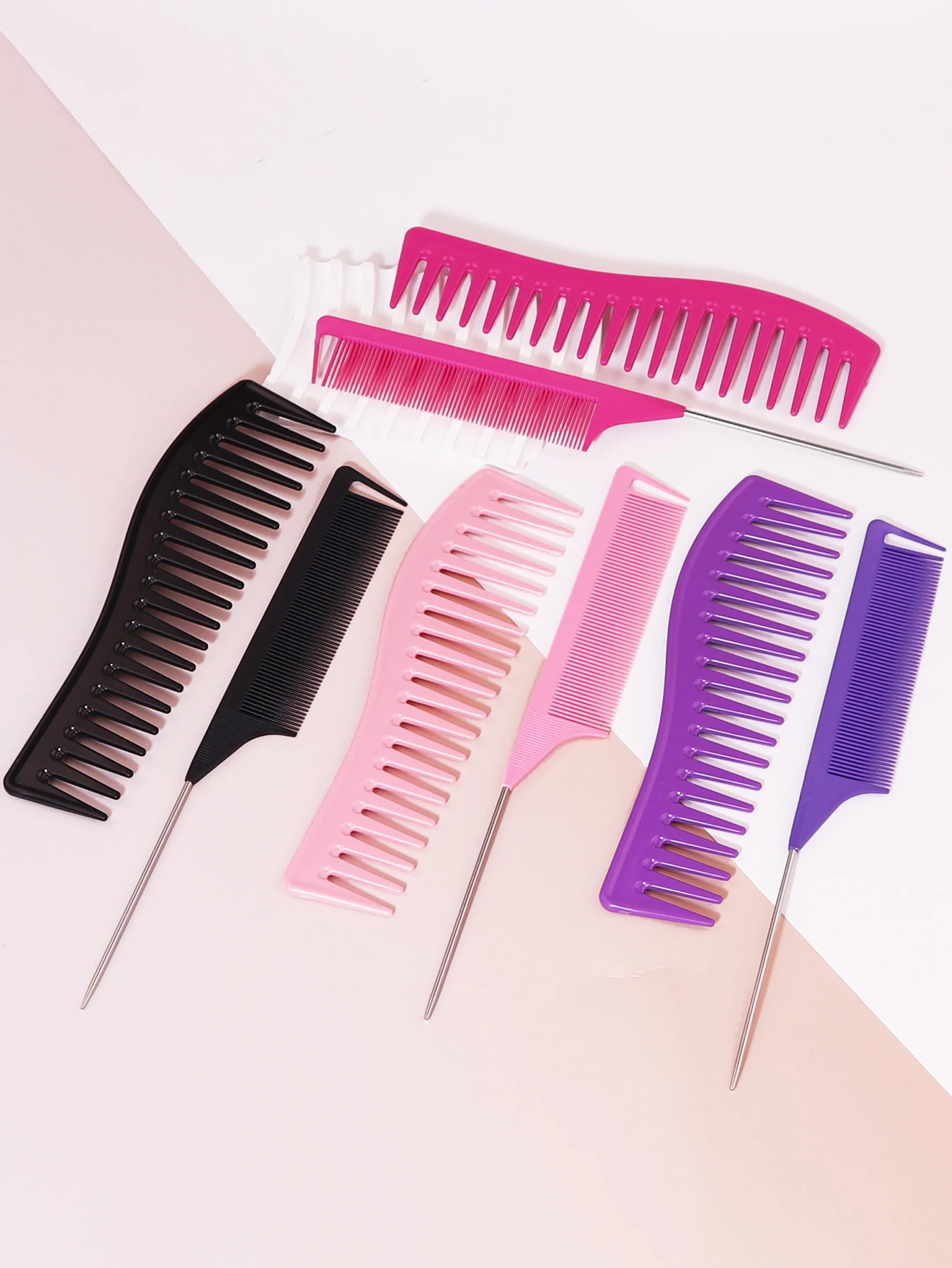 2pcs/set anti-static wide toothed comb stainless steel needle pointed tail comb hair styling tool set Special for real hair wigs