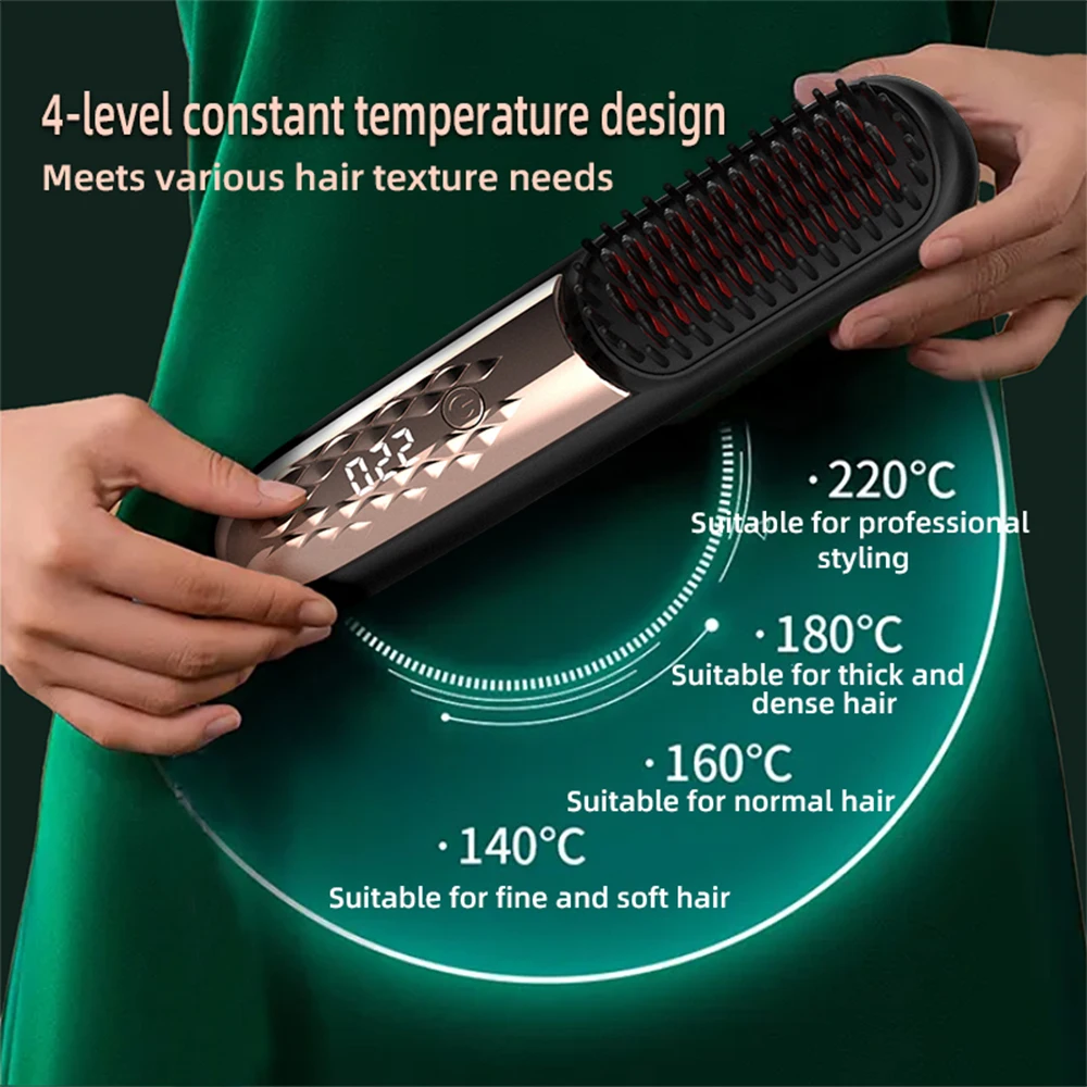 Cordless Hair Brush Straightener Electric Hot Heating Brush Negative Ion Hair Straightening Styling Comb Smoothing Nourish Hair