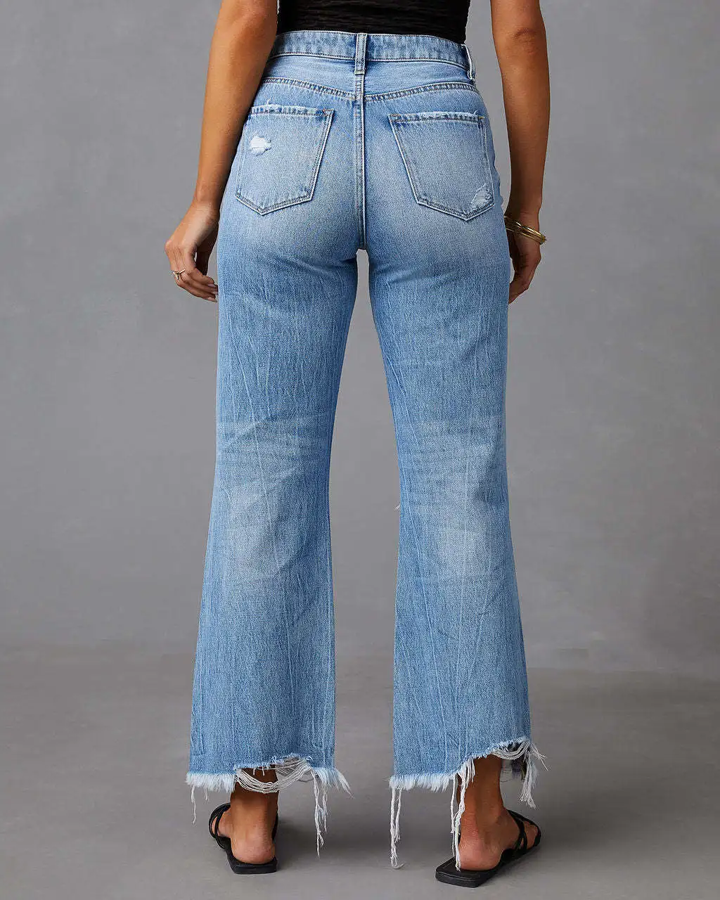 Pantalones vaqueros Vintage holgados para mujer, Vaqueros rectos de cintura alta a la moda, con borlas azules, primavera y verano, 2023