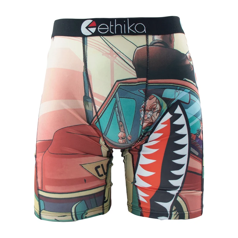 ETHIKA 1Pcs Men Underwear Mesh Breathable Crotch Mens Boxershorts Plus Size Man Swimming Underpants Sexy Print Mens Boxer Briefs