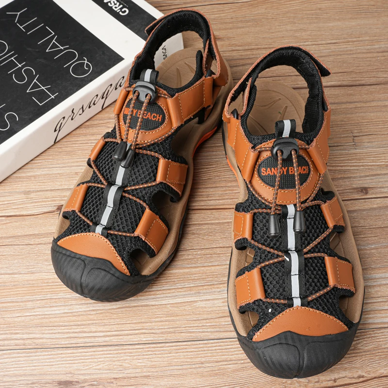 

Дышащие солнечные модные мужские молодежные дизайнерские удобные мягкие сандалии для отдыха на открытом воздухе, нескользящие спортивные сандалии из натуральной кожи, размер 38-48