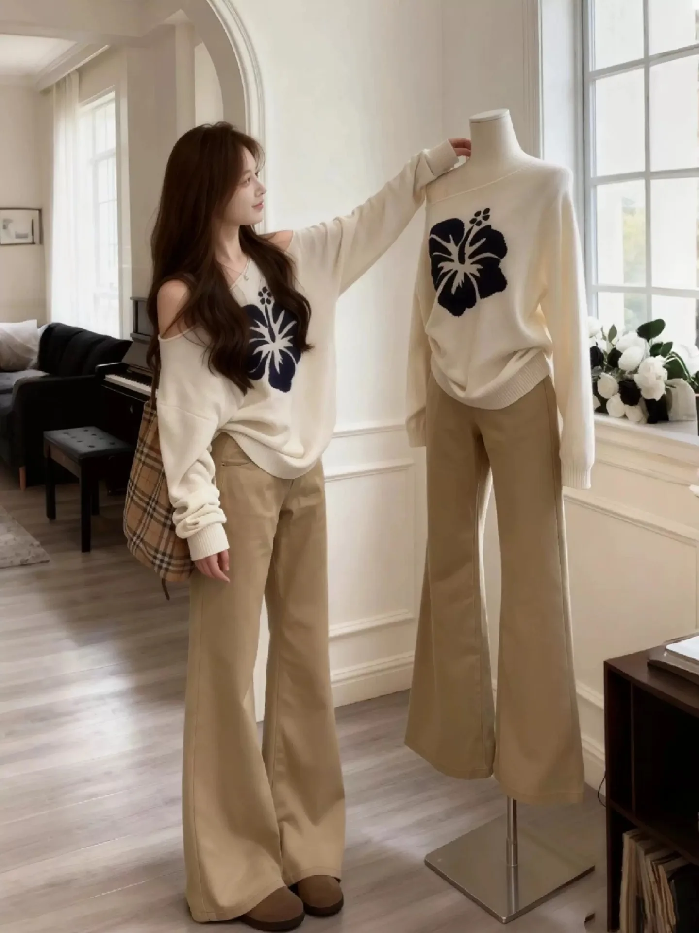 

Chic White Asymmetrical oulder Knitted Sweater Women's Loose Faionable Base Layer Top Korean Sle Spring Autumn