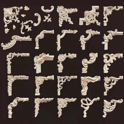 Natural Wood Corner Onlay Moldling European Style Home Decor Background Wall Applique Carved Figurine Living Room Decoration