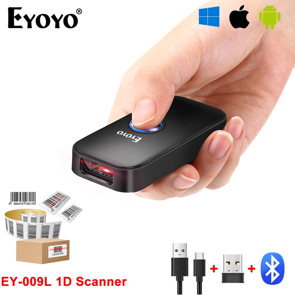 Eyoyo Bluetooth UPC/EAN/Codabar Code Reader EY-009L Mini 1D Laser Barcode Scanner Support Hide/Add Custom Prefix/Suffix Digits