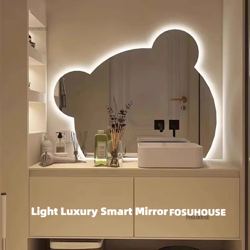 Modern Wall-mounted Bear Shaped Bath Mirrors Light Luxury Special-shaped  Smart Mirror Creative Dressing Mirror with Led Light - AliExpress 13