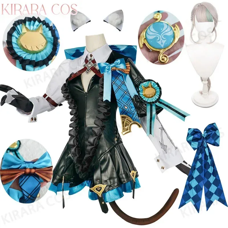 

A Litter Of Bears Costume Wig Leather Jumpsuit Fontaine Impact Lynette with Ears Tail Cosplay Women Ou 2025 New