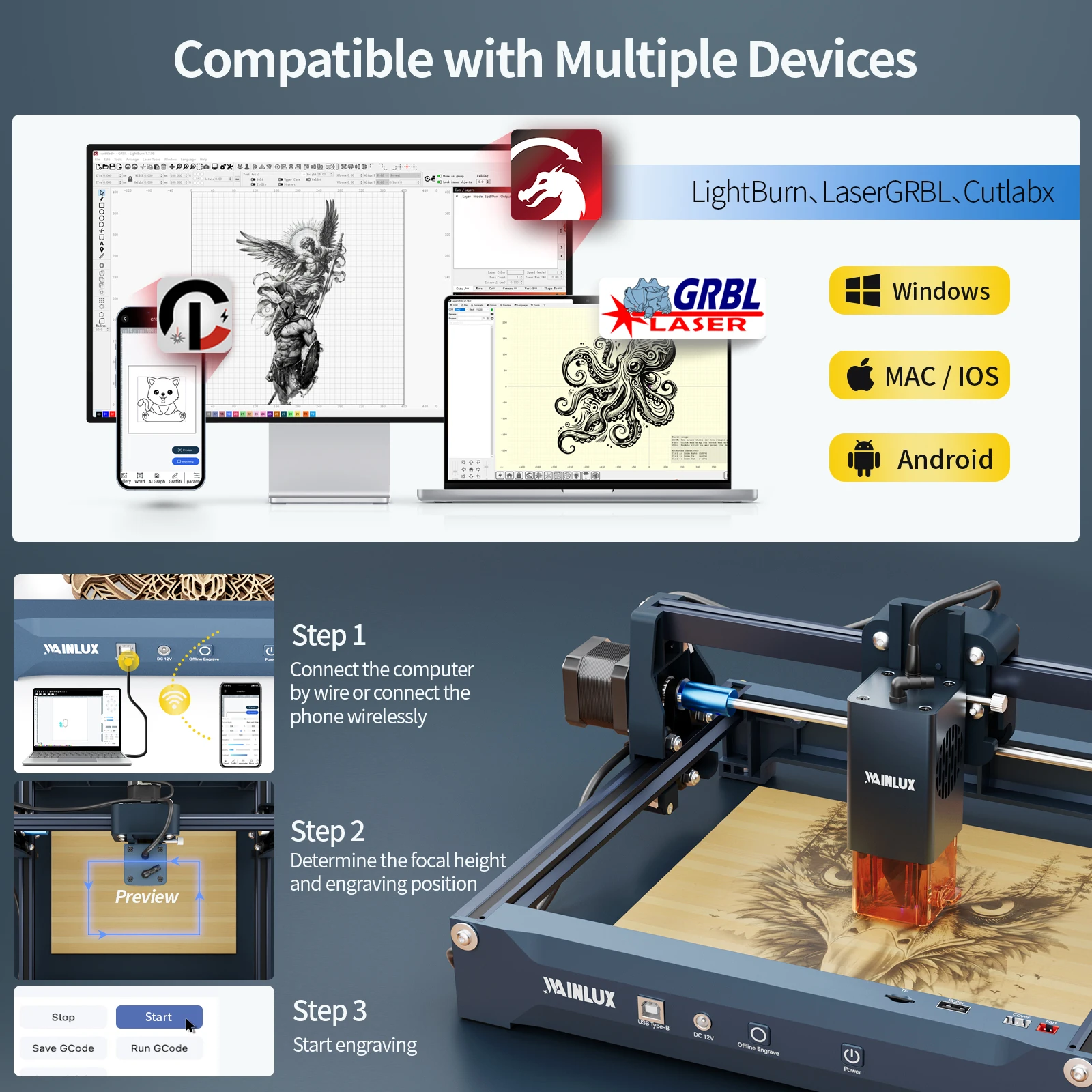 WAINLUX X2 double graveur Laser pour métal 1064nm Laser infrarouge avec Diode 5W 10W pour gravure sur bois zone de sculpture 15x20cm