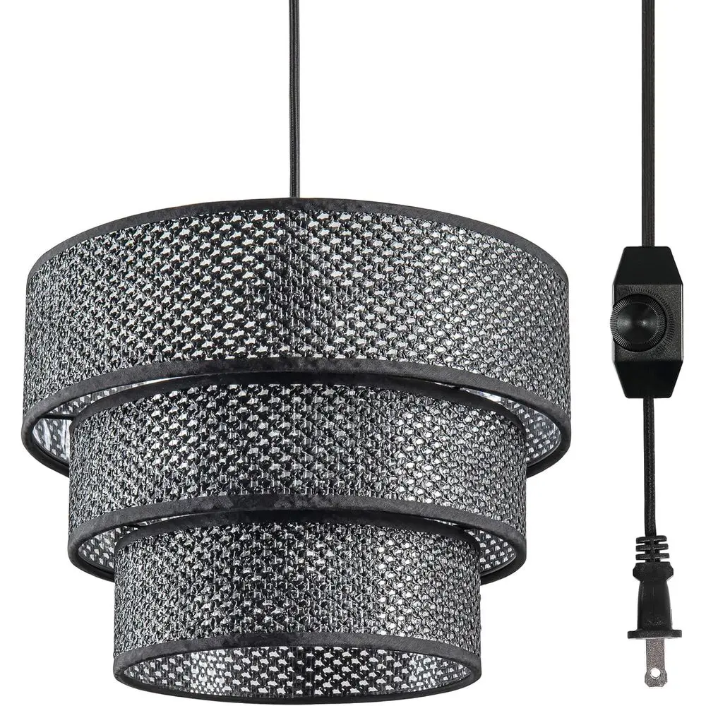 

Plug in Pendant Light, Hanging Lamp with Dimmable Switch, Pendant Light ixtures with 15 t Cord, Hanging Light with Black Rattan