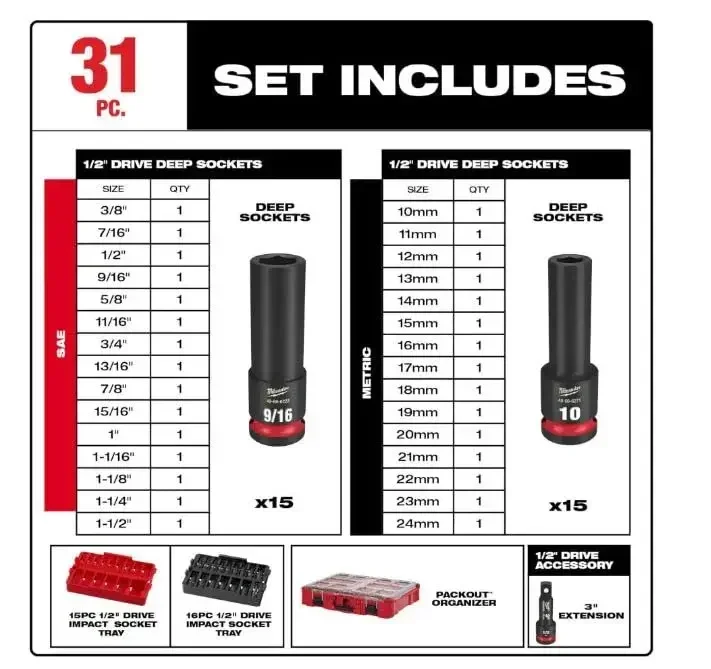 Milwaukee Socket Set Impact Duty 1/2IN 49-66-6806