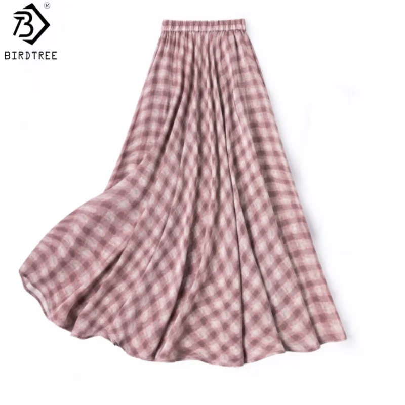 

Юбка Birdtree из 100% натурального шелка в клетку, косой крой, женское элегантное платье из двойного крепа с эластичной талией, новинка Весна-Лето 2026 D62906JF