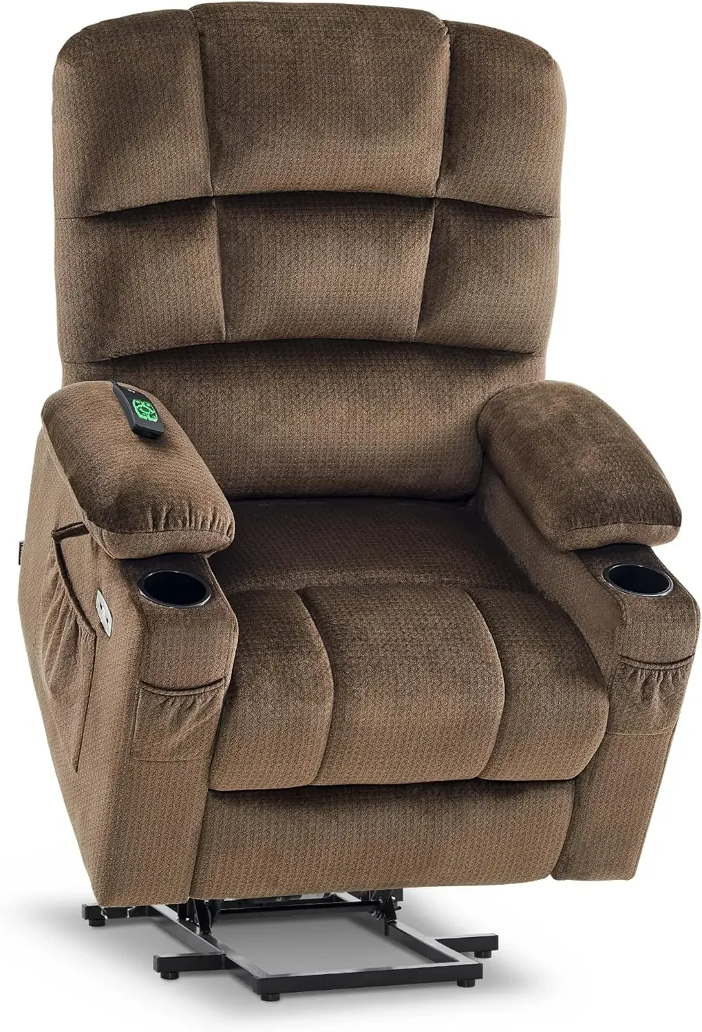 

Dual Motor Power Lift Recliner Chair with Massage and Heat USB Ports, Cup Holders, Fabric 7680 (Large-Regular, Brown)