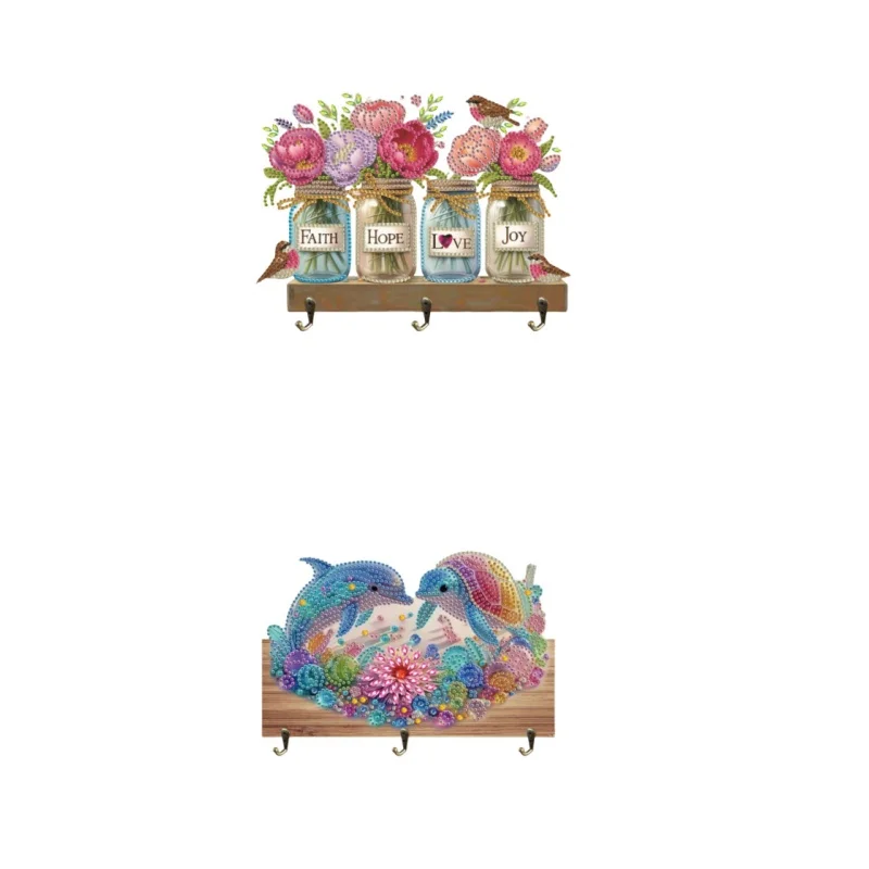 1 Set Delfin-Vasen-Muster DIY Diamantmalerei-Haken, mit drei Haken für Holzkleiderbügel, Diamantkunst-Haken für Wand und Türen
