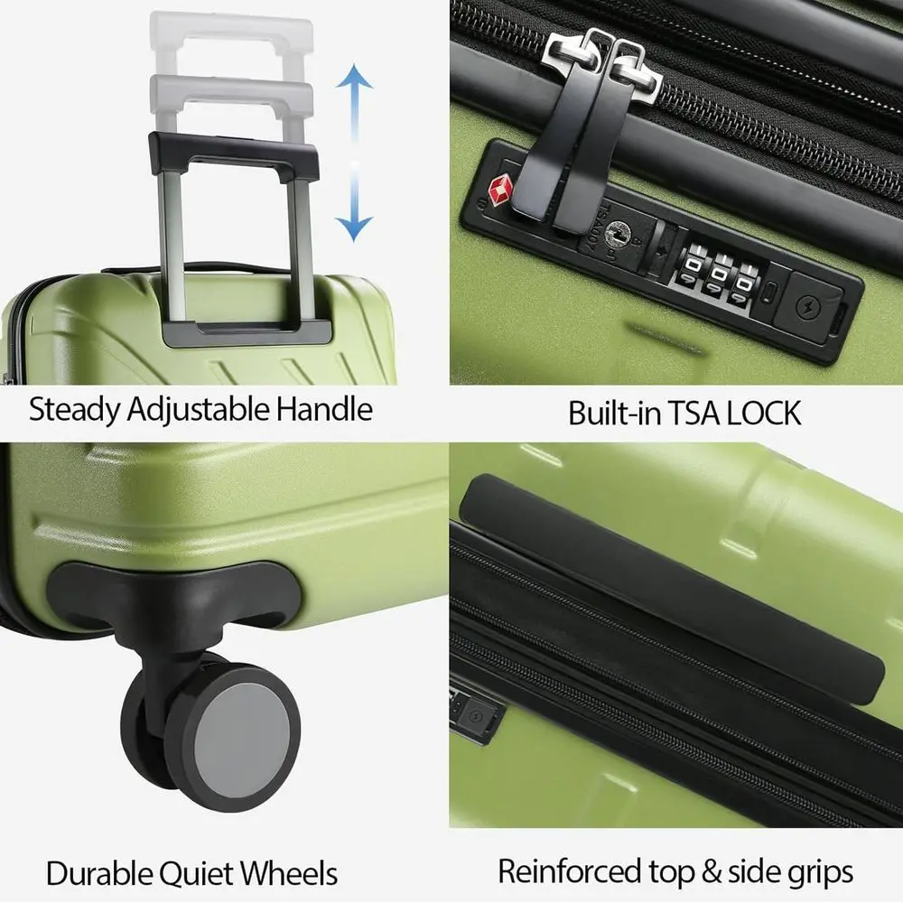 Expandable Hard Shell Spinner Luggage with TSA Lock, 20 Green Carry-On Approved by Airlines