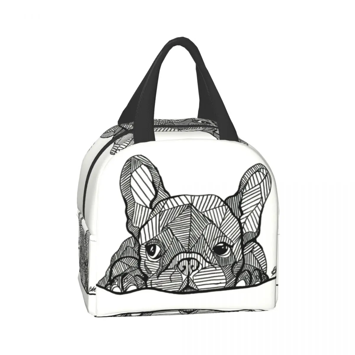 Sac à lunch isotherme pour femme et enfant, réutilisable, portable, glacière thermique, bouledogue français, chiot, visage, travail, école,