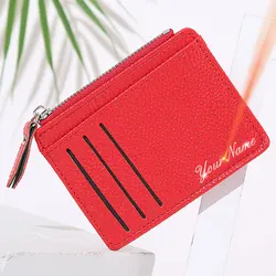 New Mini Women Wallets Free Name Customized Short Card Clips Zipper Coin Pocket Female Purses Credit Card Holder Wallet For Girl