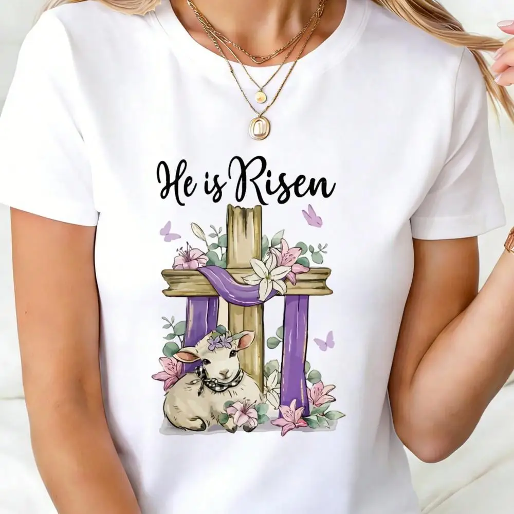 He Is Risen Easter Cross Lamb Floral Design Shirt, 220g