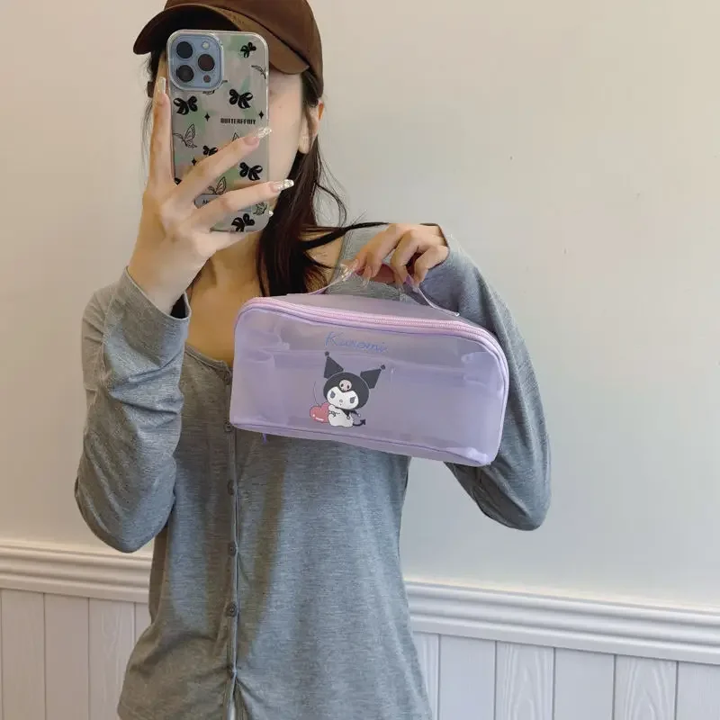 Miniso Hello Kitty borsa My Melody Mesh Makeup Bag grande capacità Kawaii portatile universale da viaggio articoli da toeletta