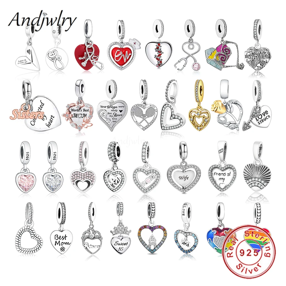 Fit Original Bracelet Family Love 925 Sterling Silver Red Heart Stethoscope Dangle Charm Puzzle Pendant Bangle Jewelry Berloque