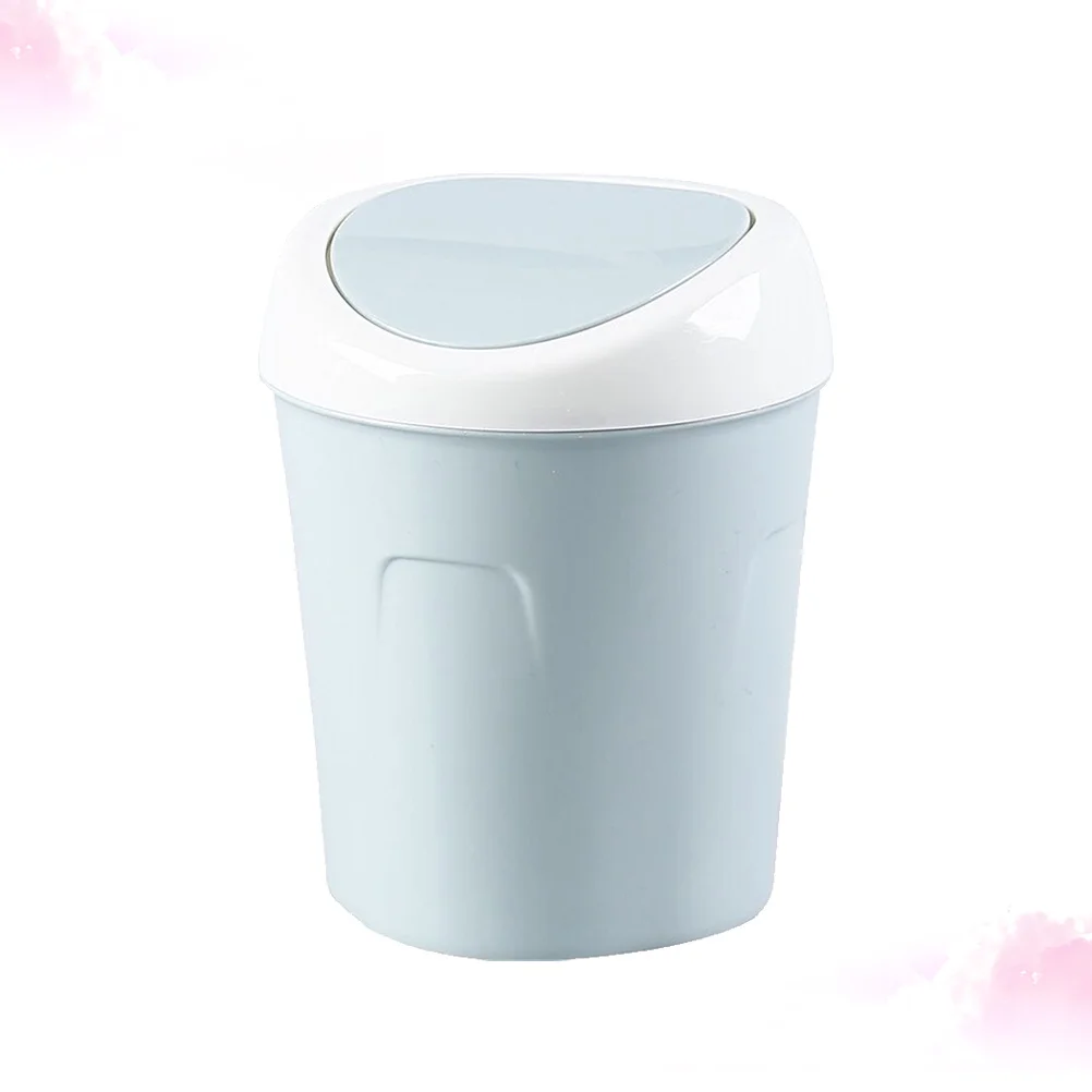 

1Pcs Blue Flip-Top Trash Can Mini Desktop Garbage Can Plastic Wastebasket for Home Kitchen Office Desk Organization