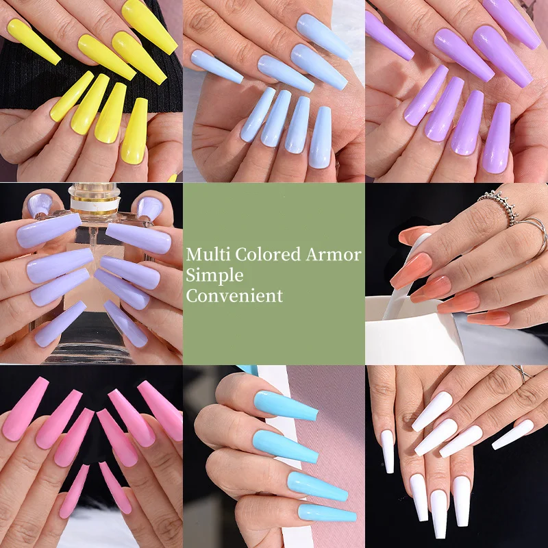 Multi Colored Solid Color Handmade Press on Nails Wearable Nail Kit with Simple Square Almond Shaped Nail Strap False Nails 