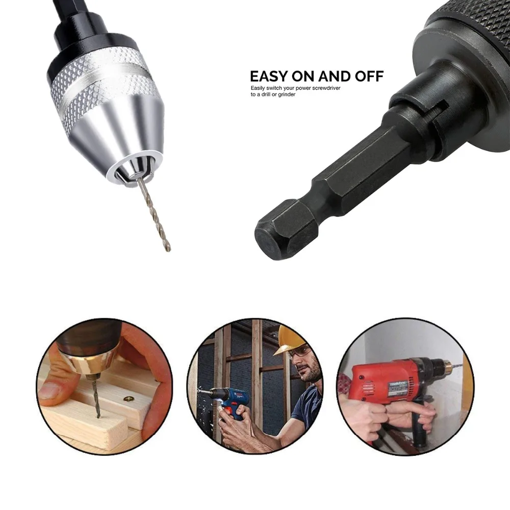 WALFRONT Keyless Drill Chuck cacciavite adattatore per avvitatore a percussione adattatore per convertitore di utensili per punte da trapano con gambo esagonale da 1/4''