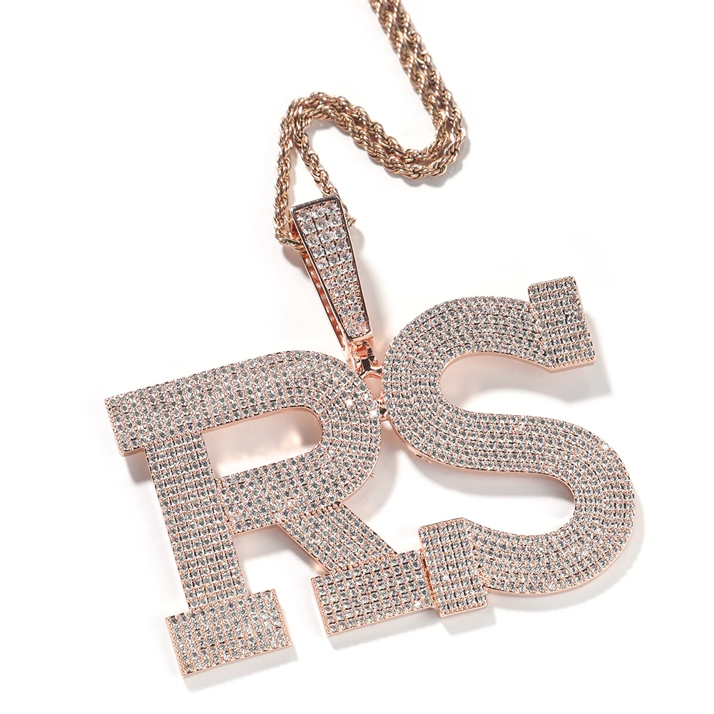 THE BLING KING Custom Big Size Letters Pendant Micro Paved Out Cubic Zirconia Nameplate Chain Necklace Hiphop Punk Jewelry - view 2