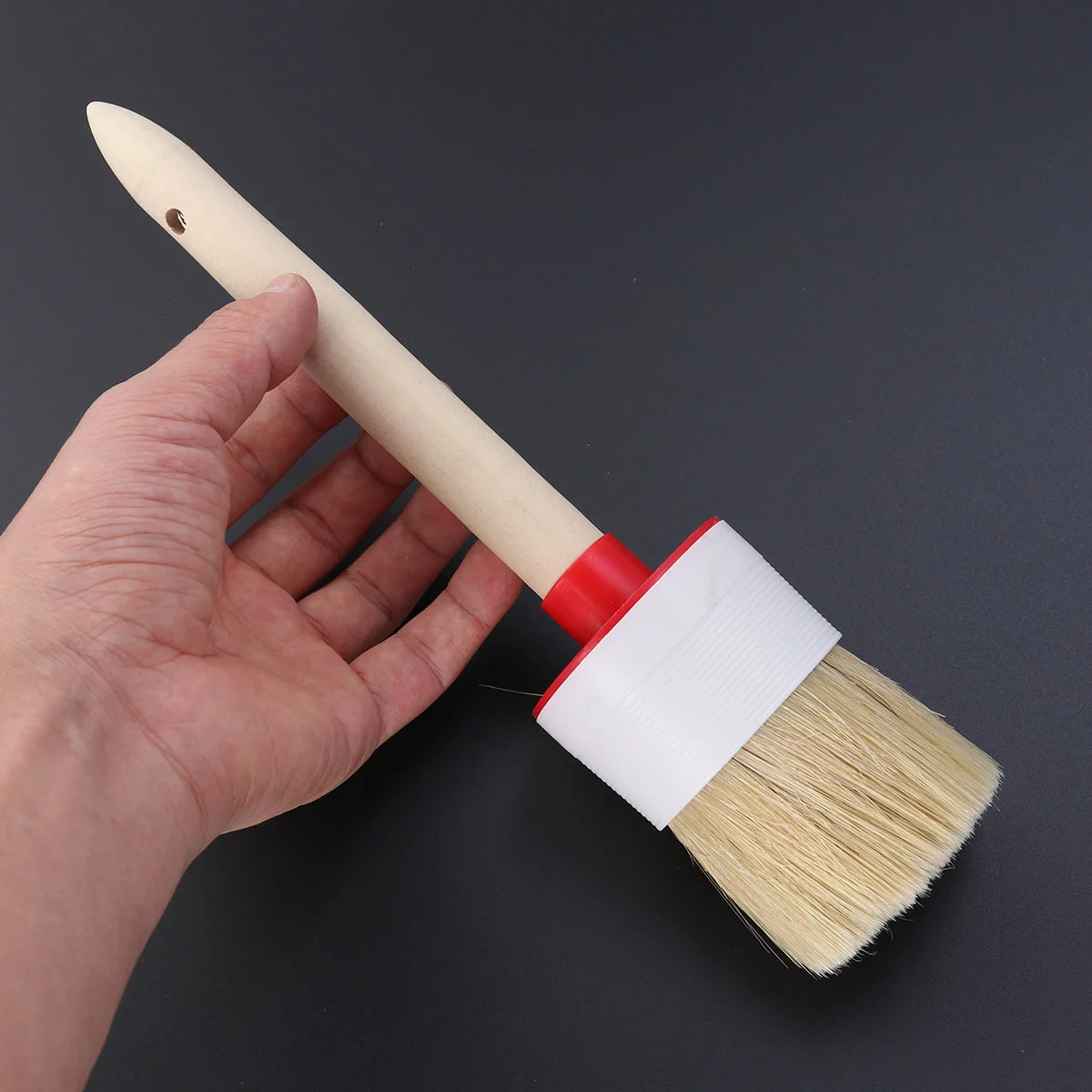 Round Head Wood Handle Bristle Cleaning Brush Natural Boar Hair Detail Brush for Wheels - 18# (60mm)