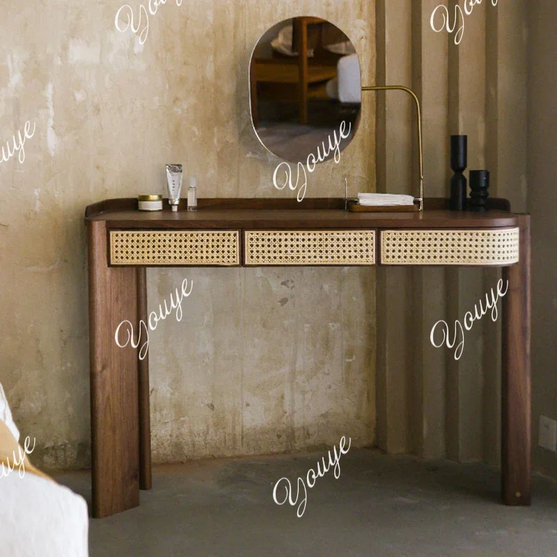 

MX Simple Rattan Vanity Tables Woman Brown Adult Unique Makeup Desk Dressers Drawers Mirror Storage Penteadeira Furniture Home