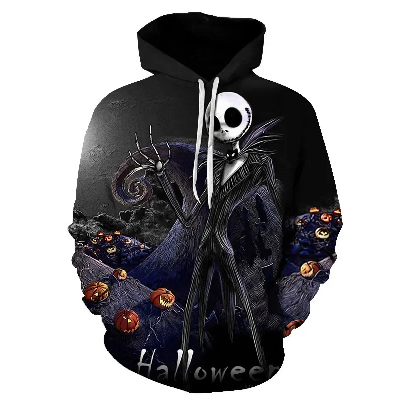 Anime Nightmare Before Christmas Hoodies for Men Women Jack Skellington Cosplay 3D Print Streetwear Funny Pullover Sweatshirts