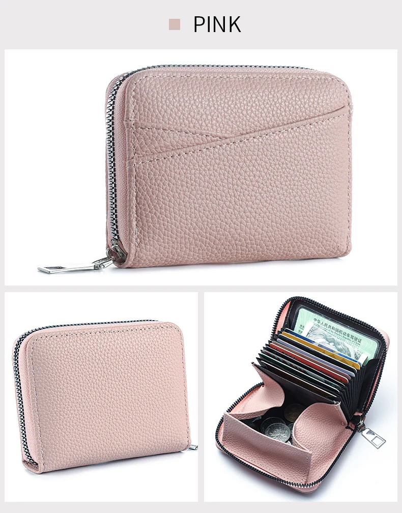 Women's Zipper Purse Short Lychee Pattern Fashion Multi-Card Slot ID Card Holder Coin Zipper Purse For Women