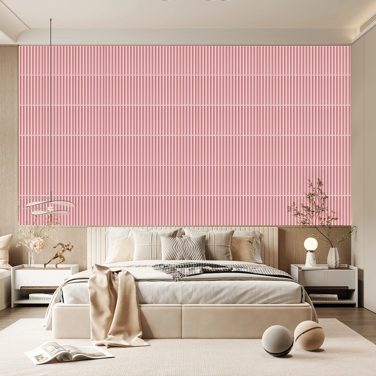 Slat Wall Panel, 3D Wall Panels for Interior Wall Decor PVC Fluted TexturedPanel 12/20/30-Tile 11.8 x 11.8in - Pink