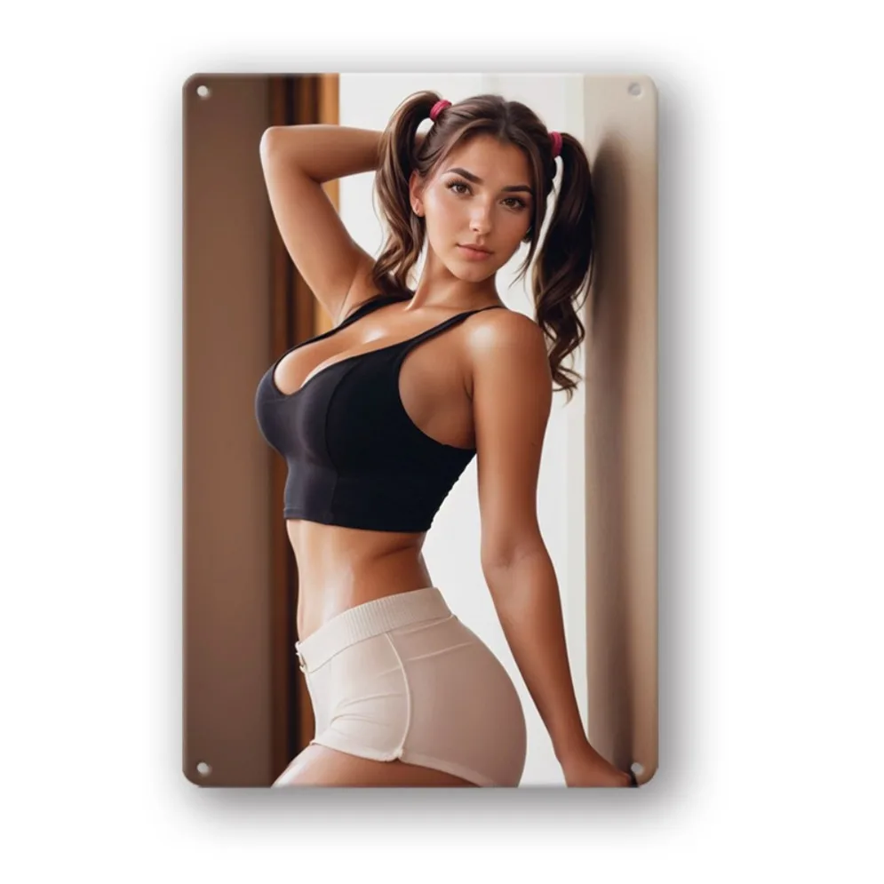 لافتة قصدير معدنية عتيقة للياقة البدنية - صورة ظلية أنيقة للسيدات مع ديكور صالة الألعاب الرياضية المجدول للمنزل وصالة الألعاب الرياضية وبار المرآب والمقهى، سهلة الاستخدام #3