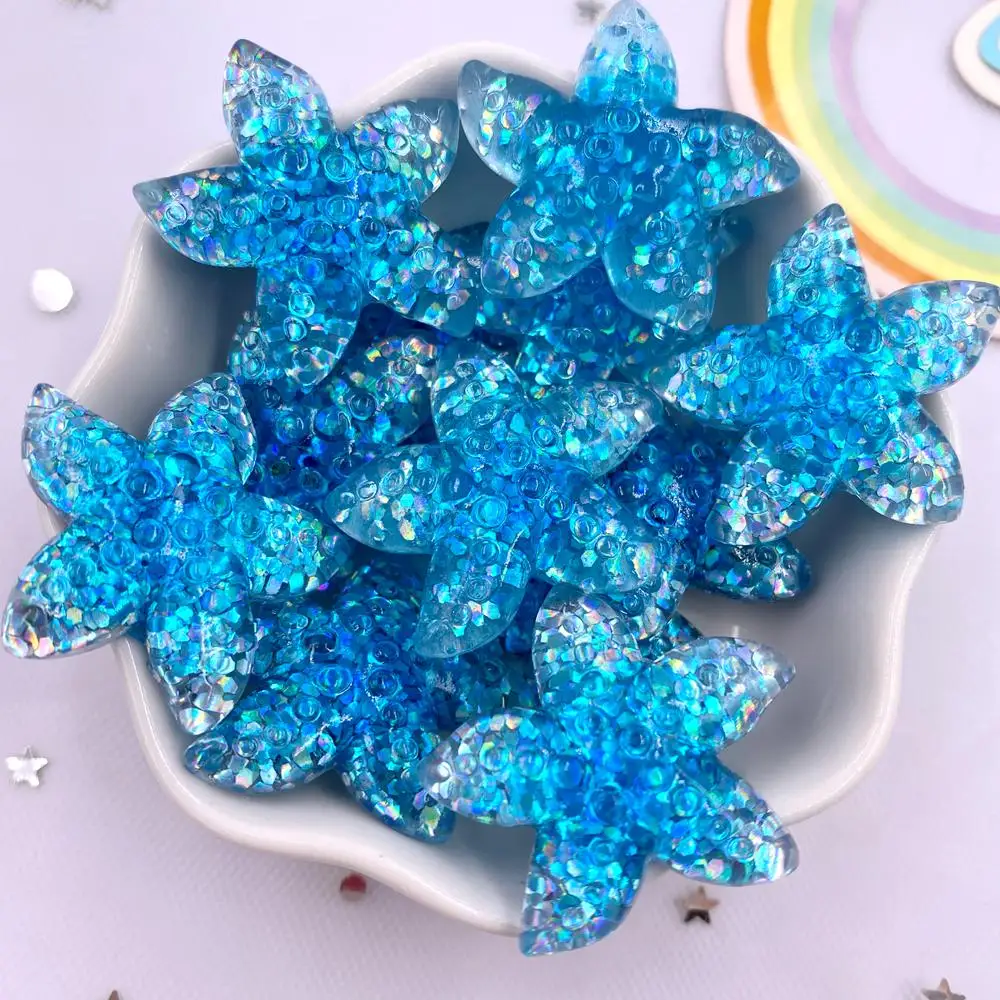 10 sztuk żywica Kawaii kolorowa syrenka rozgwiazda gwiaździsta niebieska seria Flatback Rhinestone figurki z kreskówek księga gości DIY Decor M399