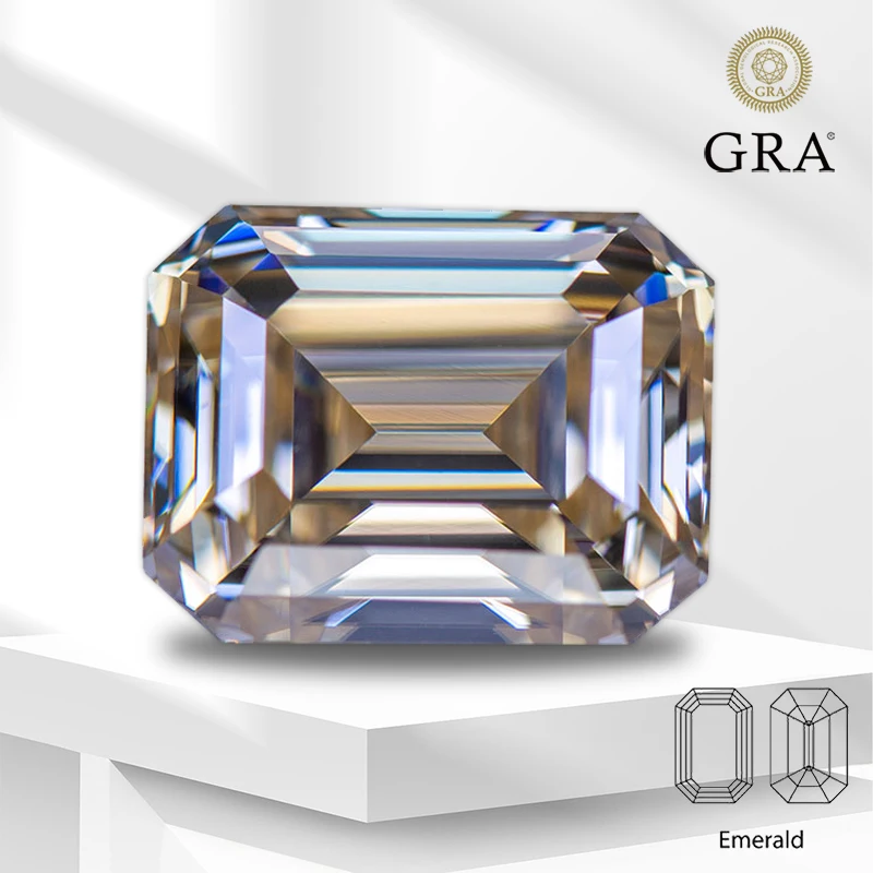 

Moissanite Stone Tea Yellow Primary Color Emerald Cut Lab Grown Diamond for Charms Women Jewelry Making with GRA Certificate