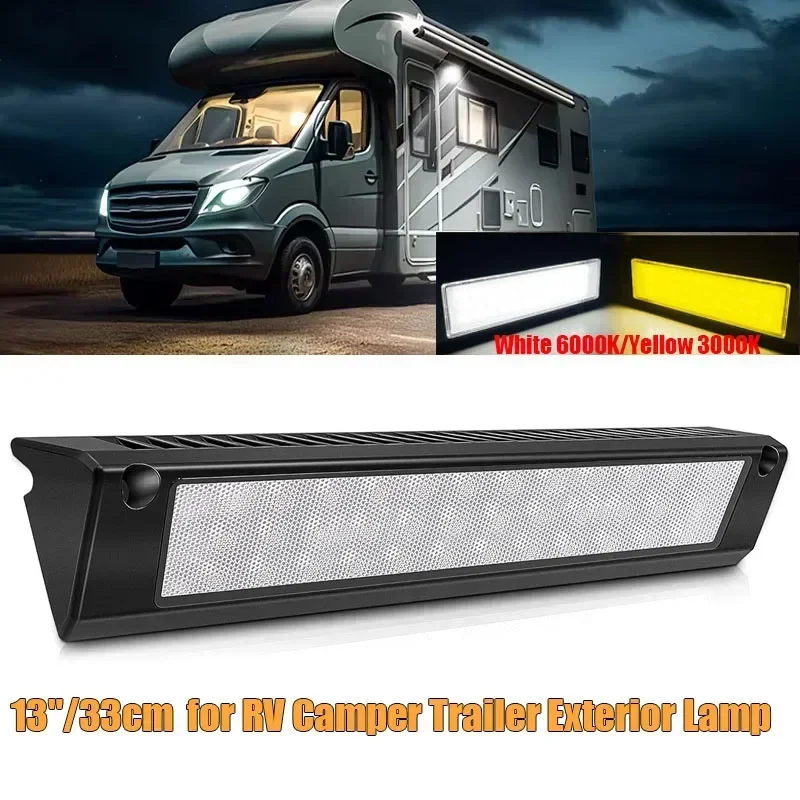 RV Porch Light 13-Inch LED Exterior Utility Awning Light Waterproof Light Yellow 3000K and White 6000K For Trailers Bus Marine