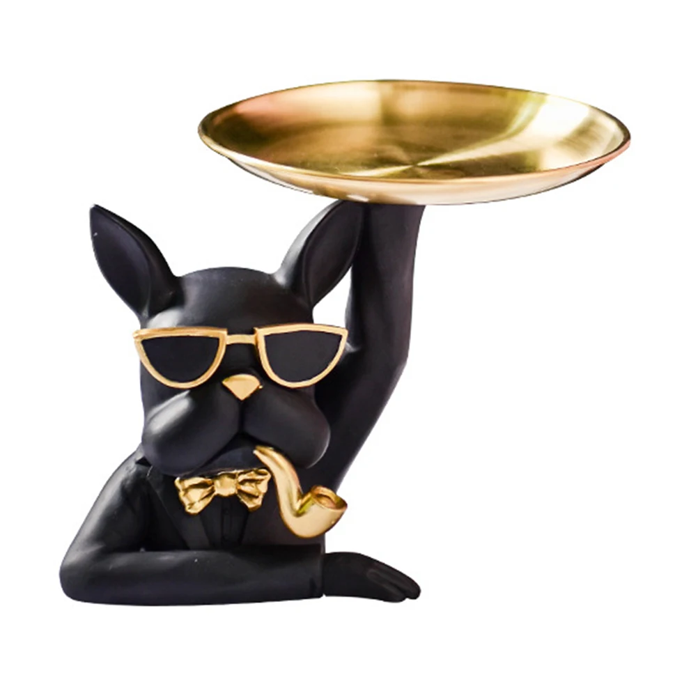 

Bulldog Home Synthetic Resin Material Fruit Key Coins Candy Snack Storage Living Room Dog Decor Tray Mini Dog Tray Table Decor