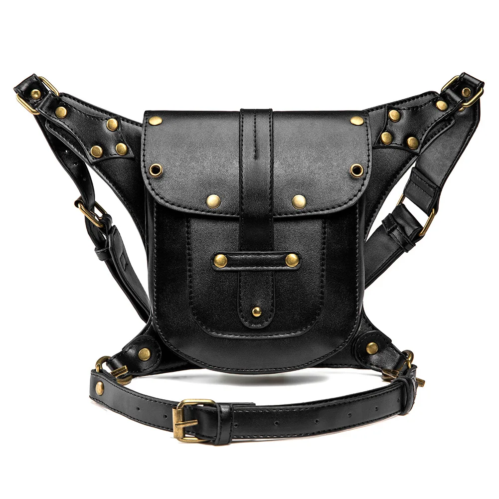 Gothic Cool Motorcycle Punk Waist Bag Waist Leg Hip Belt Messenger Shoulder Bag Mobile Phone Waist Bag Fanny Pack Pack for Women