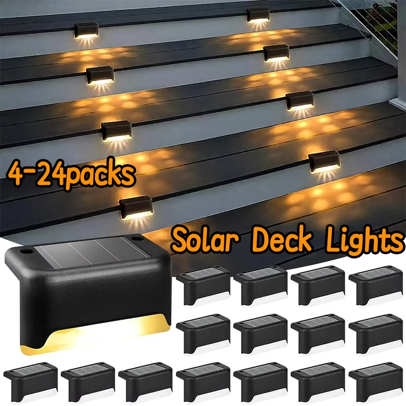 

4-24Pack Solar Outdoor Lights Warm White Light Ideal for Stairs, Fence, Patios, Garden - Waterproof Wall Lamp with Automatic LED
