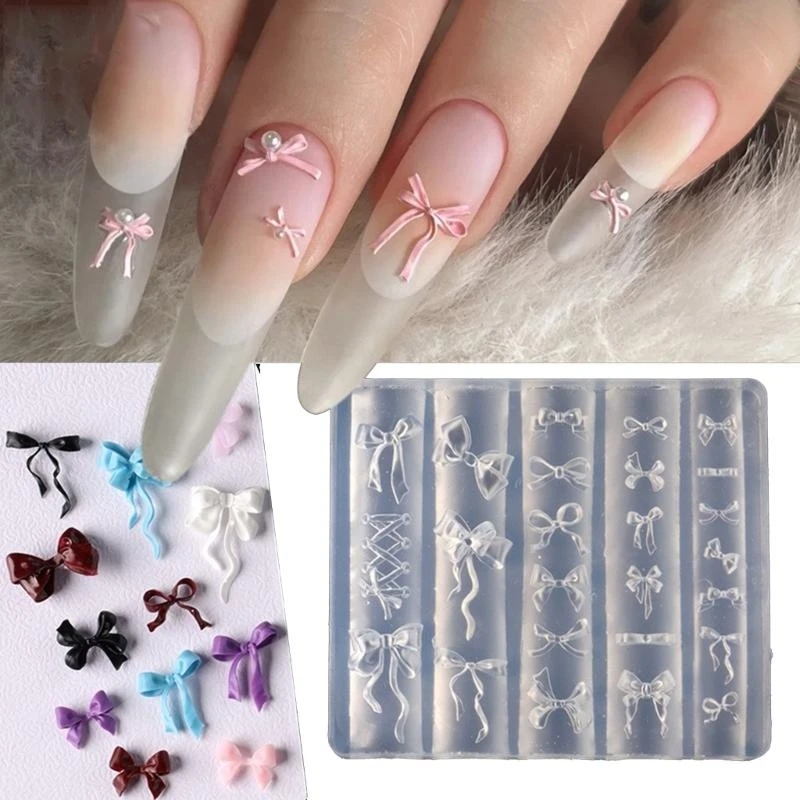 

H7EB Art Silicone Stamp Mold for Party and Salon Bowknot Shaped Manicure Mould Embossed Stencils for Women Girls