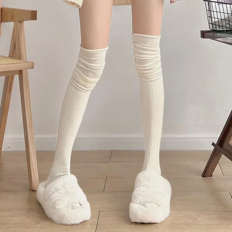 Womens Knee High Socks for Spring and Autumn Jk White Thigh High Stockings Long Boot Spliced Over Knee Length Tube Socks