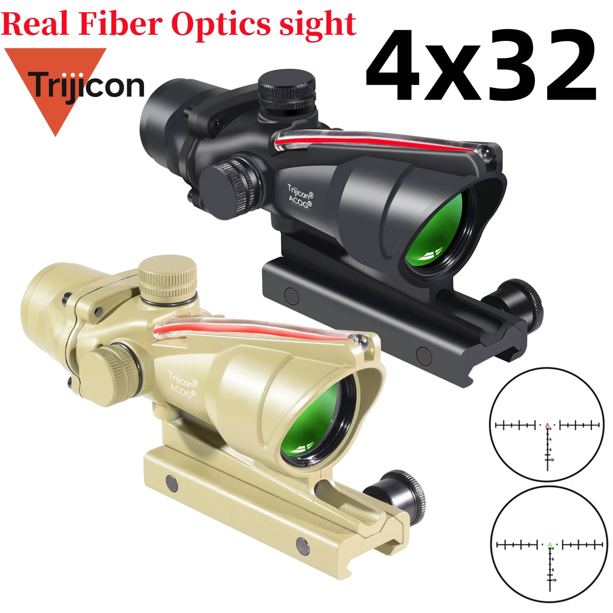 

4x32 Acog Trijicon Scope Red Green Real Fiber Collimator Optic Glass Etched Reticle Sight Tactical Rifle Airsoft Shooting Scope