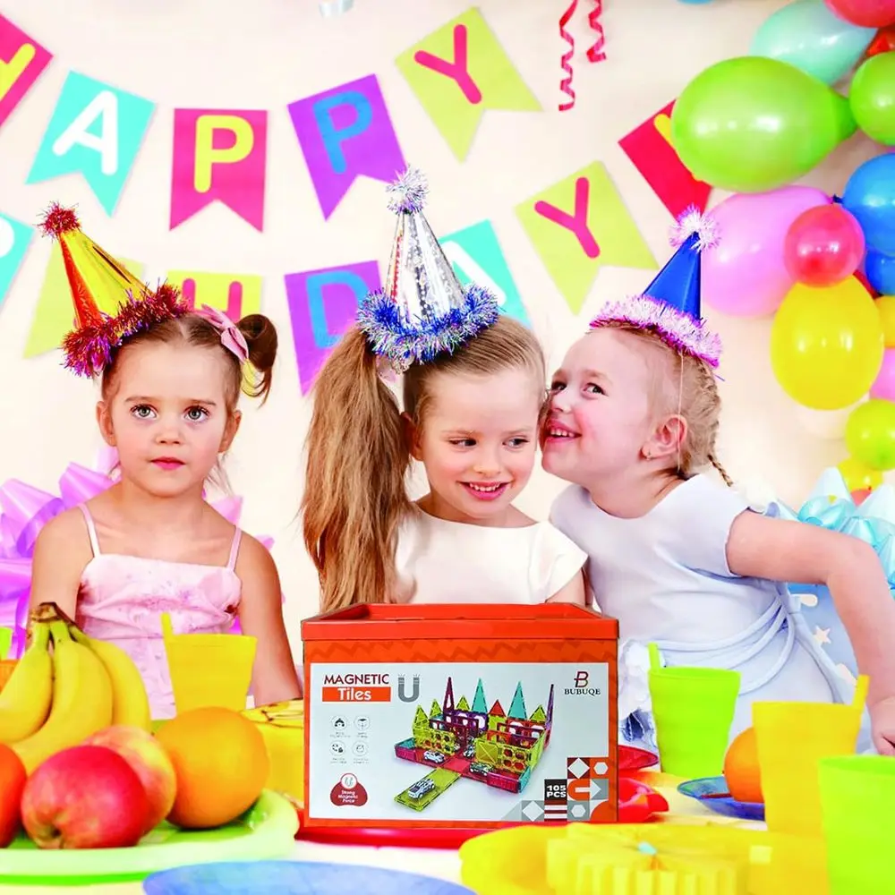 STEM Learning Magnetic Tiles Parking Garage Set with 10 Pull-Back Cars, Ideal Construction Toy for Kids Ages 3-8