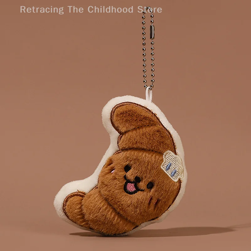 Porte-clés en peluche gâteau Croissant, dessin animé café, poupée en peluche douce, pendentif de voiture, sac à dos, décor de sac, cadeau pour enfant