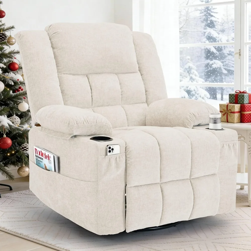 

Adult 360° Rotating Rocking Chair, Gliding Recliner with Massage and Heating Functions, Customizable