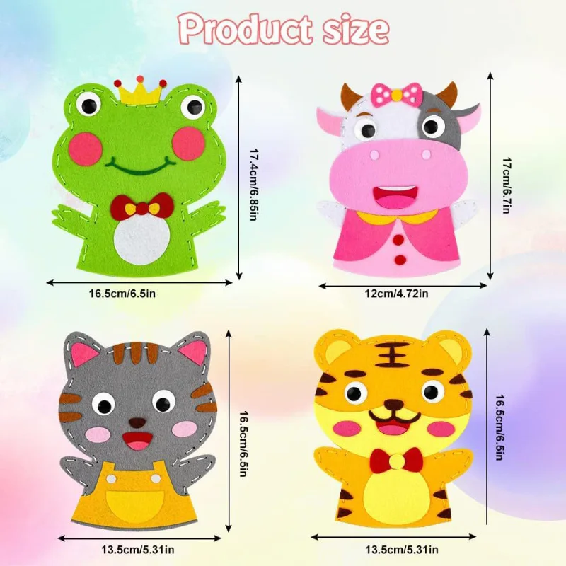 Sewing Animal Hand Puppet Crafts Kit for Kids DIY Cartoon Lion Tiger Penguin Sheep Rabbit Non-woven Hand Doll Puzzle Toys Gifts