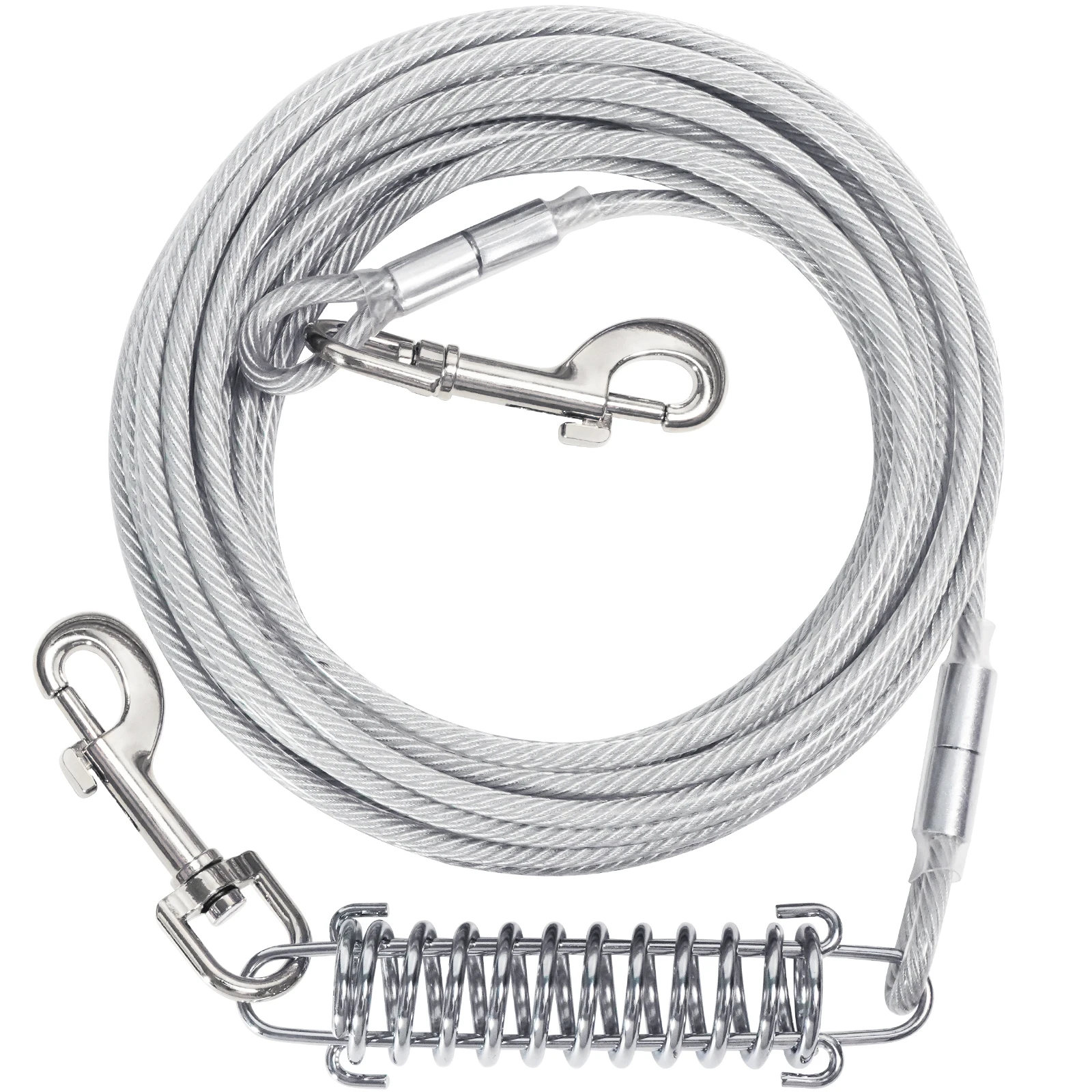 

Tie Out Cable Dog Walking Training Glue coating Leashes Double Head Pet Wire Rope with Steel Buckle For Two Dogs Usage